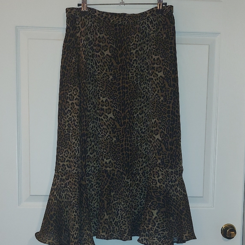 Coldwater Creek Leopard Animal Print Ruffle Midi Skirt